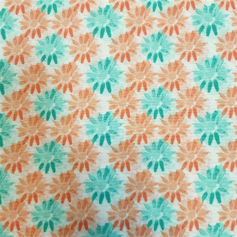 100% Cotton - Coral & Turq Flowers